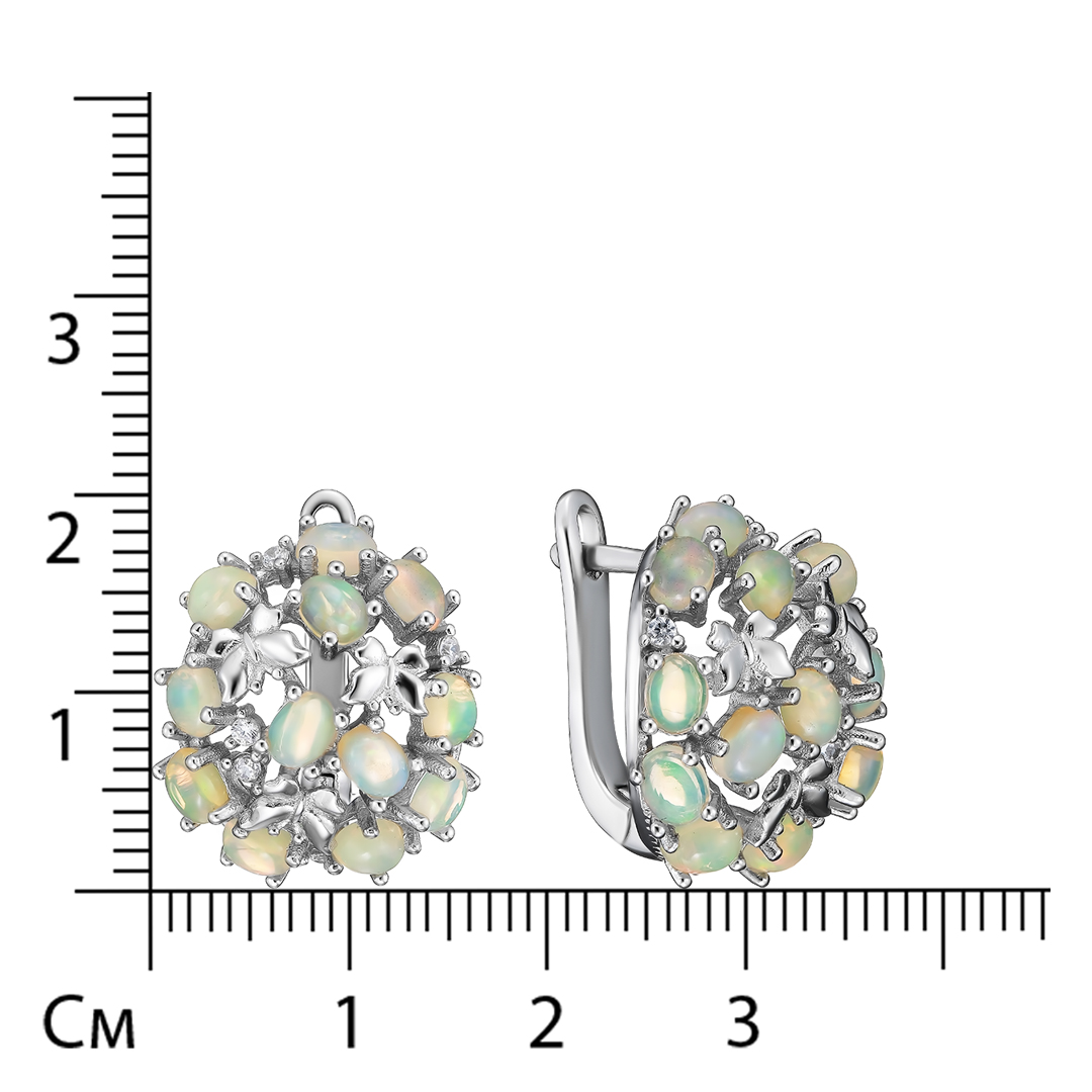 Серебряные серьги 925 пробы; вставки 24 Опал 2,808 ct; 10 Топаз белый 0,16 ct;