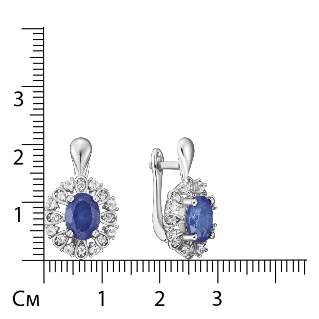Серебряные серьги 925 пробы; вставки 2 Танзанит 2,94 ct; 32 Топаз белый 0,66 ct;