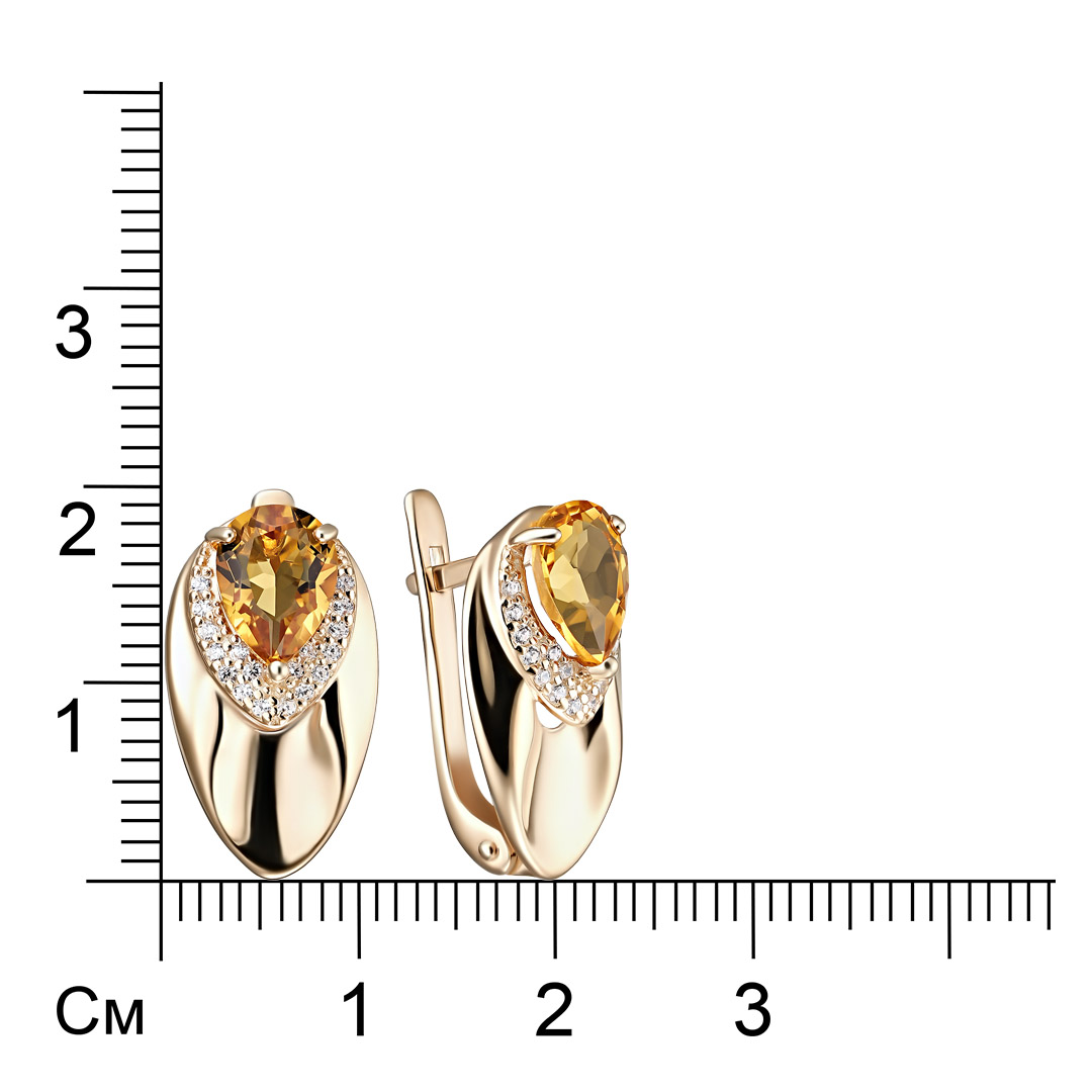 Серебряные серьги 925 пробы; вставки 2 Цитрин; 36 Фианит бесцв.;