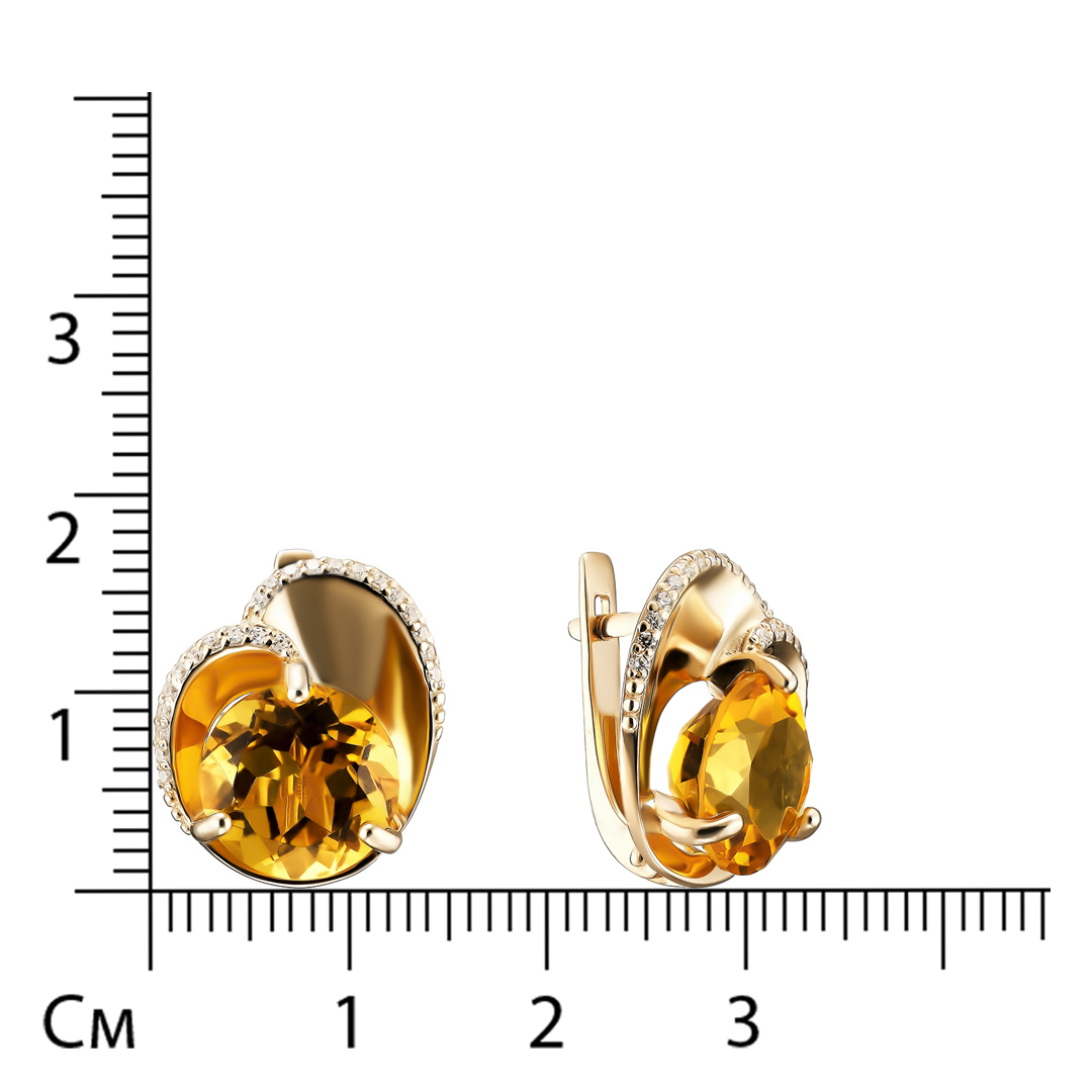 Серебряные серьги 925 пробы; вставки 2 Цитрин; 46 Фианит бесцв.;