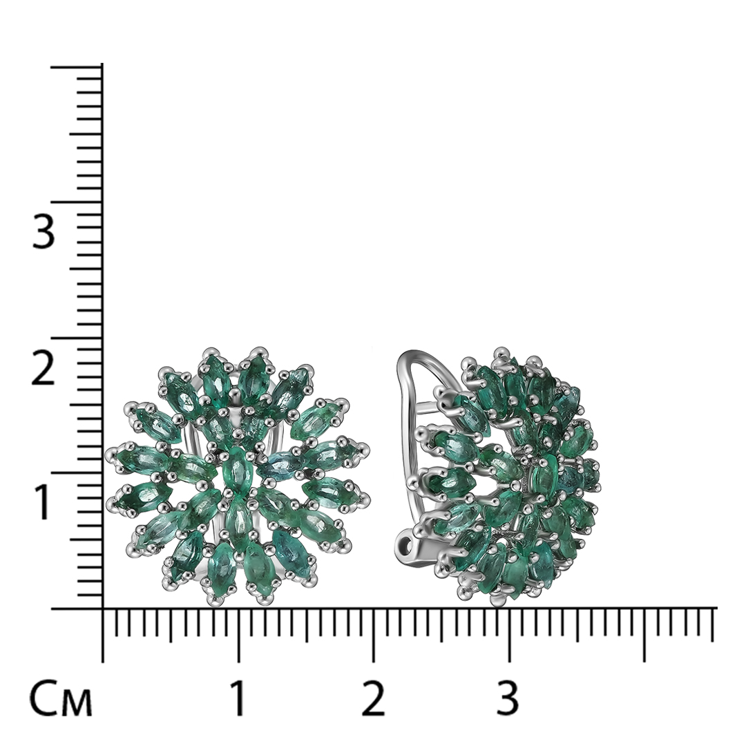Серебряные серьги 925 пробы; вставки 48 Изумруд (O) 4/3 3,408 ct;