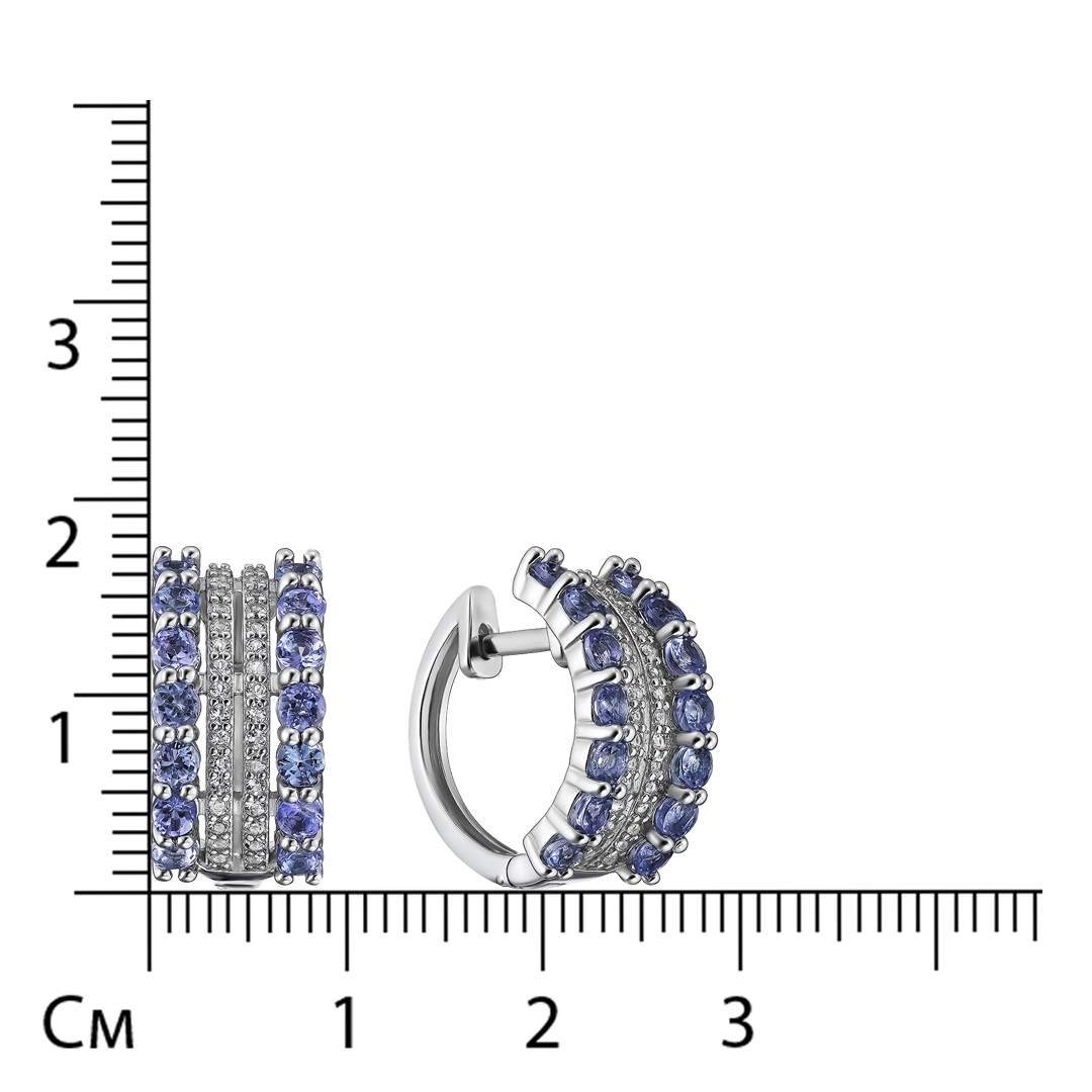 Серебряные серьги 925 пробы; вставки 28 Танзанит 1,792 ct; 64 Топаз белый 0,512 ct;