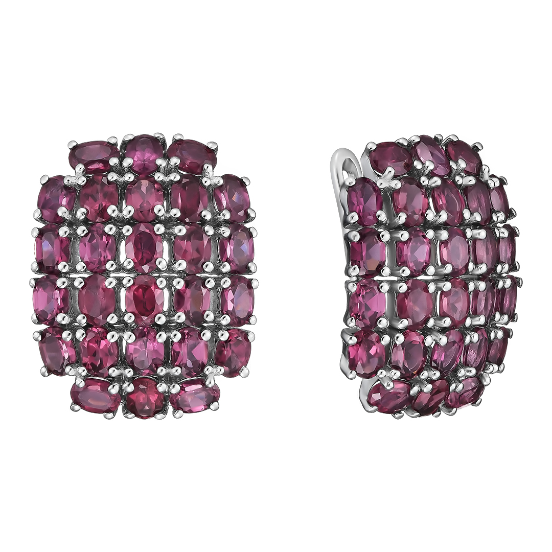 Серебряные серьги 925 пробы; вставки 52 Родолит 11,44 ct;