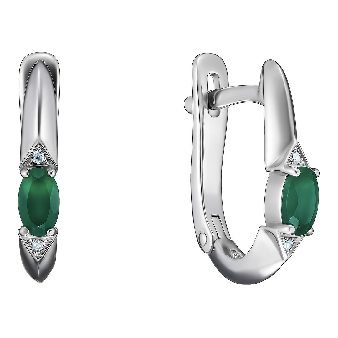 Серебряные серьги 925 пробы; вставки 4 Бр.Кр-17 0,015 2/3A; 2 Агат зел.;