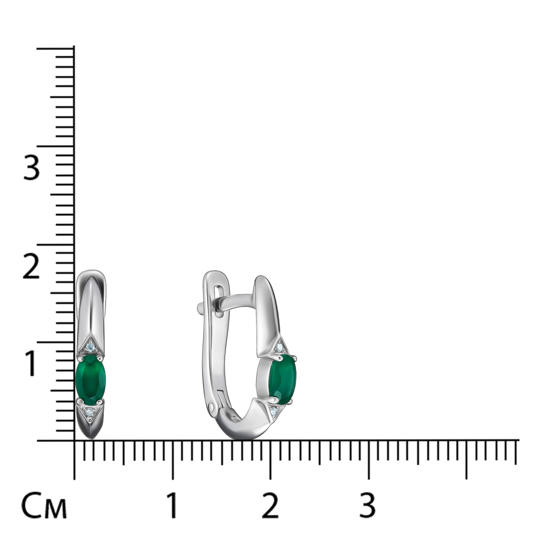Серебряные серьги 925 пробы; вставки 4 Бр.Кр-17 0,015 2/3A; 2 Агат зел.;