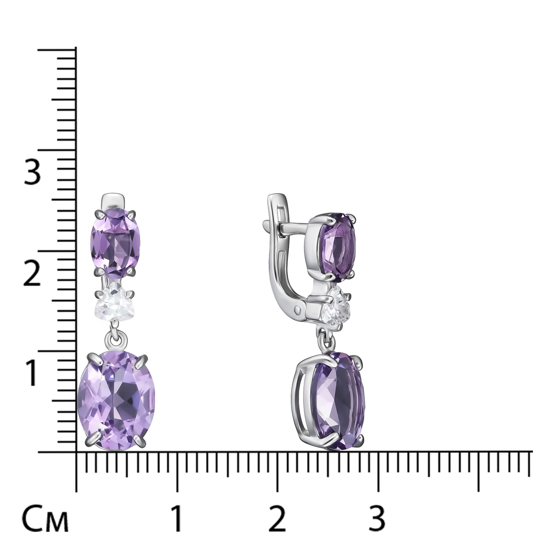 Серебряные серьги 925 пробы; вставки 4 Аметист; 2 Фианит бесцв.;