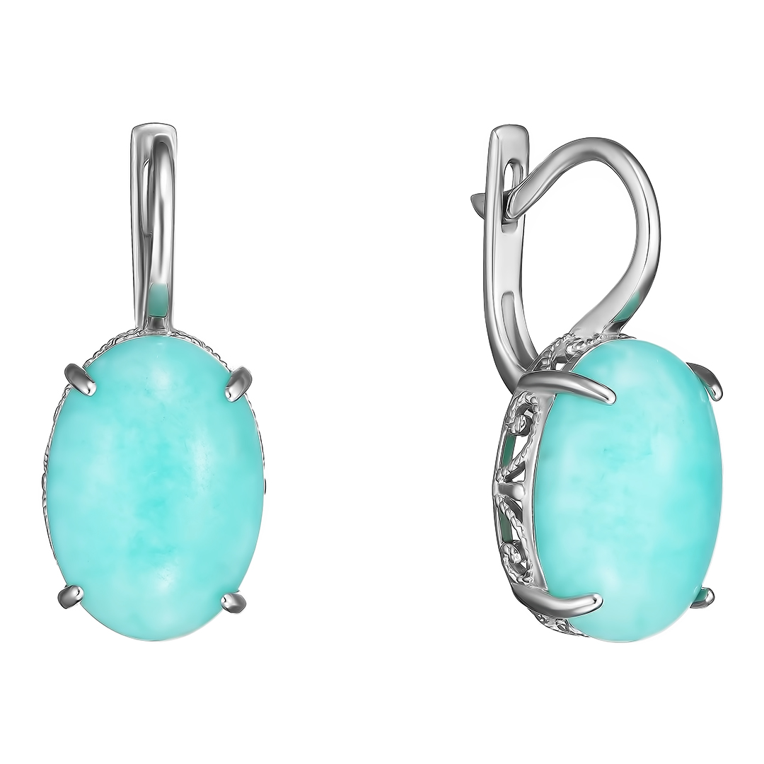 Серебряные серьги 925 пробы; вставки 2 Амазонит;