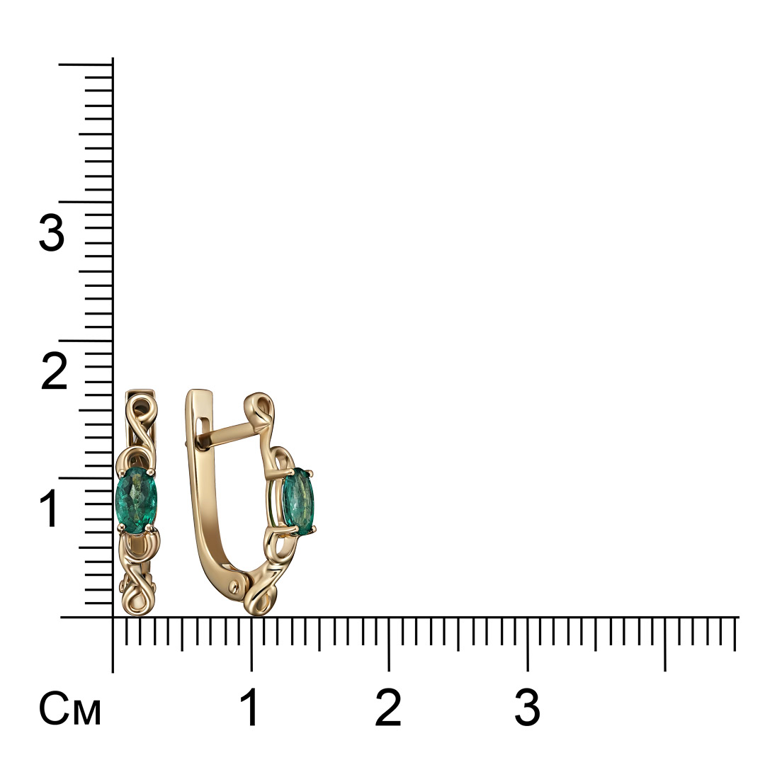 Золотые серьги 585 пробы; желтое золото; вставки 2 Изумруд (F) 0,411 3/3;
