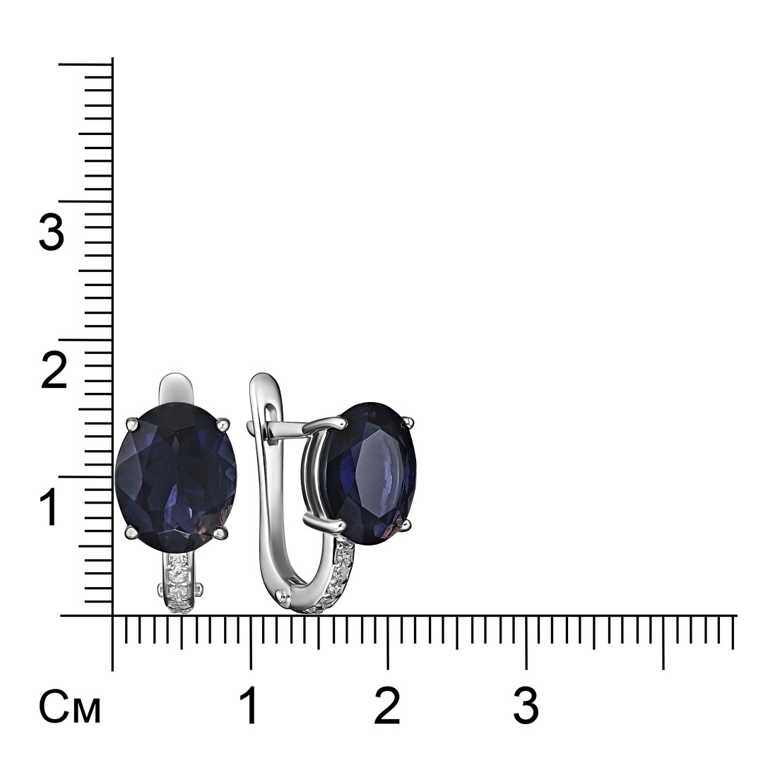 Серебряные серьги 925 пробы; вставки 2 Иолит; 10 Фианит бесцв.;