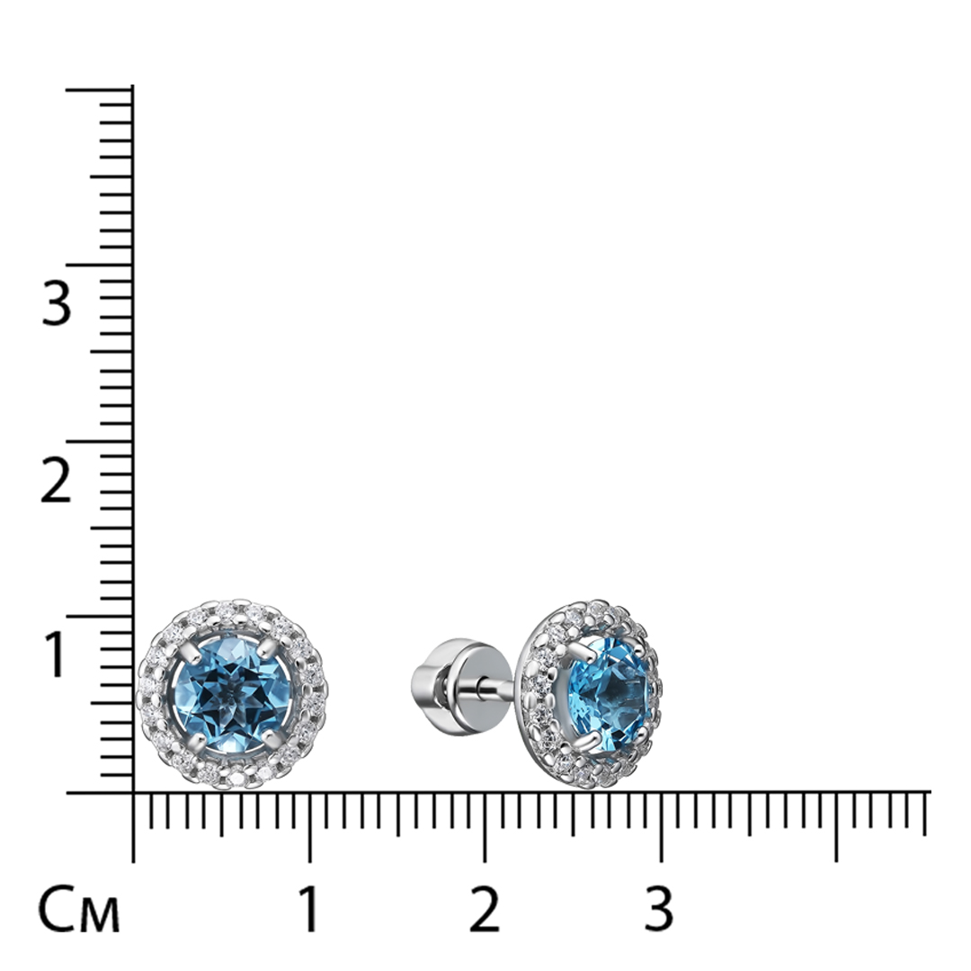 Серебряные серьги-пусеты 925 пробы; вставки 2 Топаз swiss; 36 Фианит бесцв.;