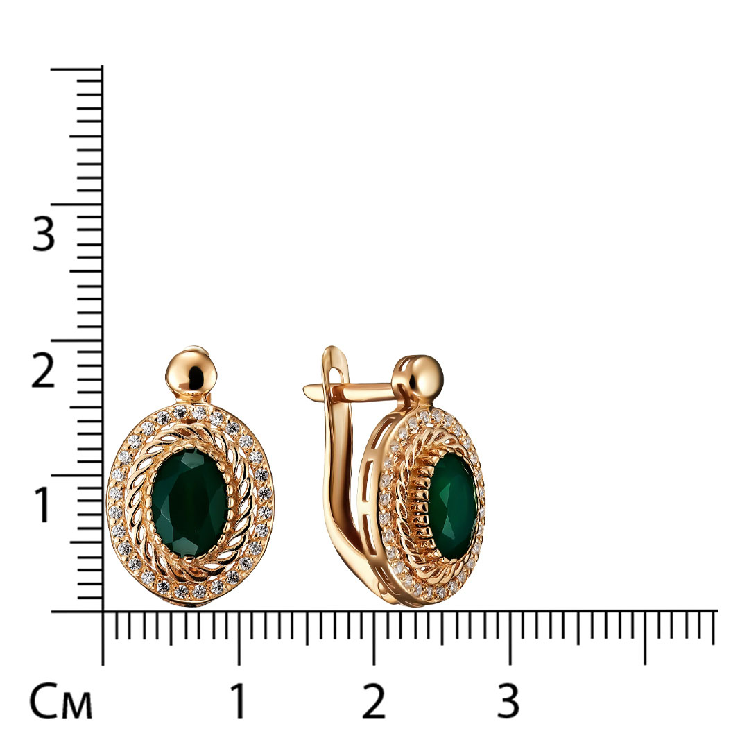 Серебряные серьги 925 пробы; вставки 2 Агат зелёный; 56 Фианит бесцв.;