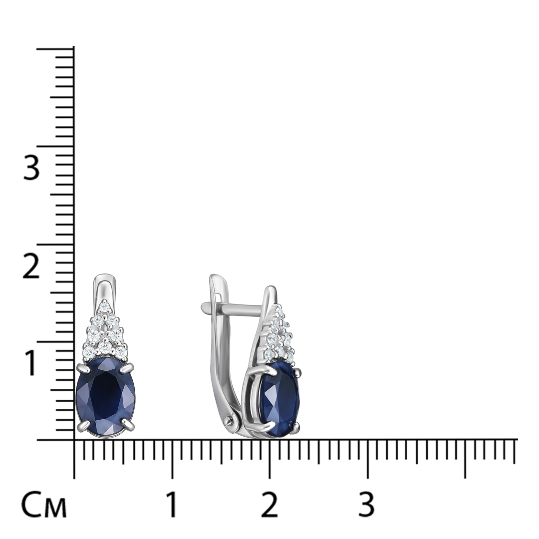 Серебряные серьги 925 пробы; вставки 2 Сапфир 3,57 U/2; 16 Фианит бесцв.;