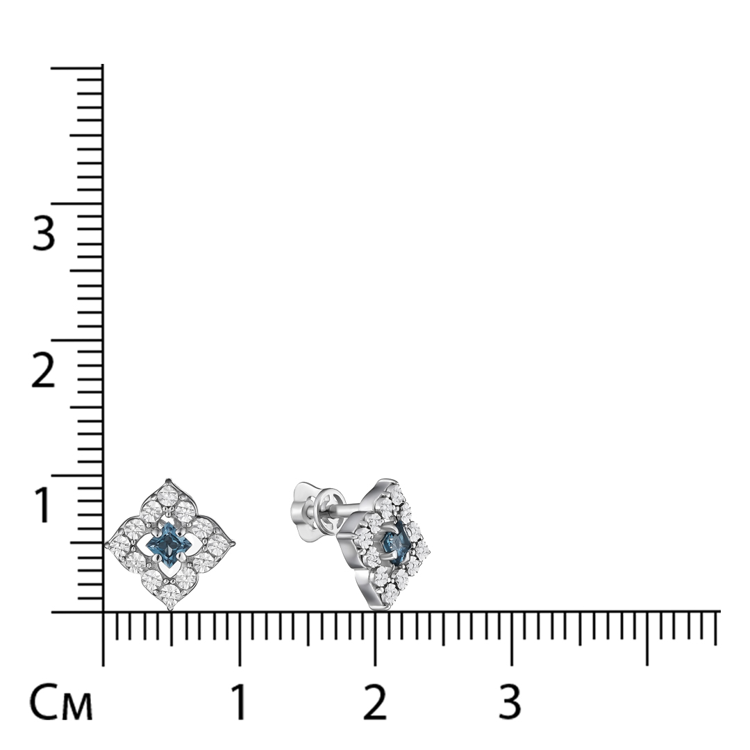 Серебряные серьги-пусеты с топазами Лондон