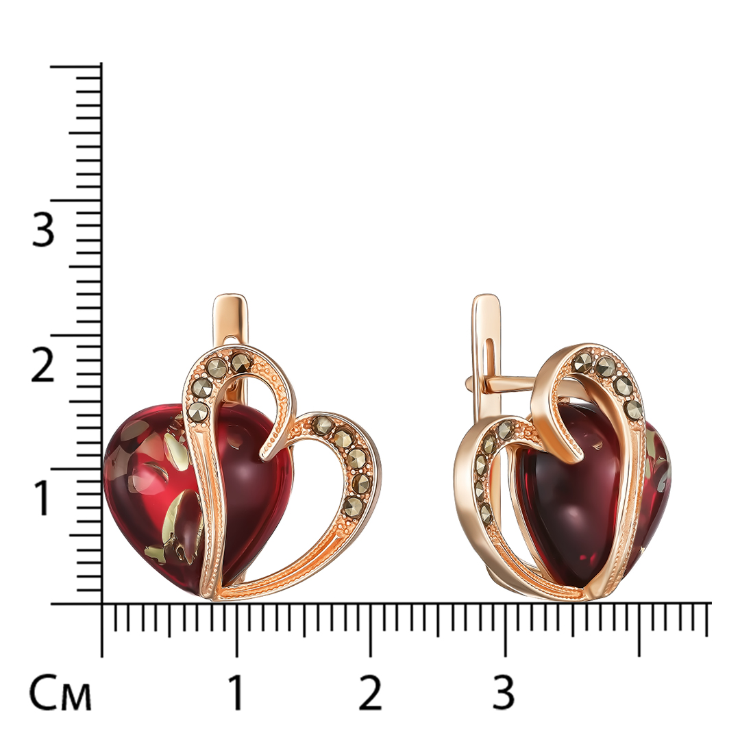 Серебряные серьги 925 пробы; вставки 2 Янтарь; 18 Марказит;