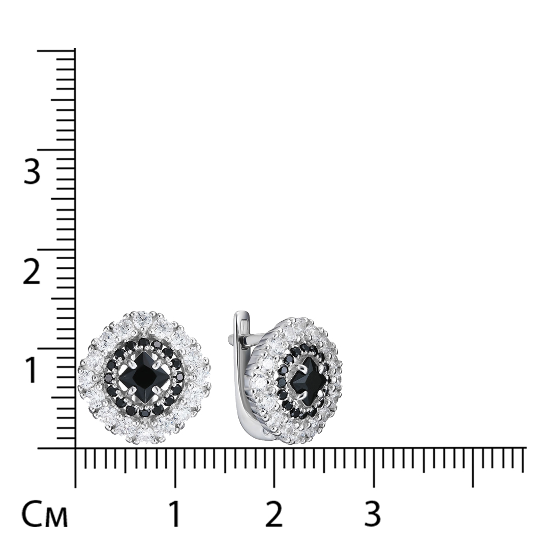 Серебряные серьги 925 пробы; вставки 2 Шпинель черн.; 32 Фианит бесцв.; 32 Фианит черн.;