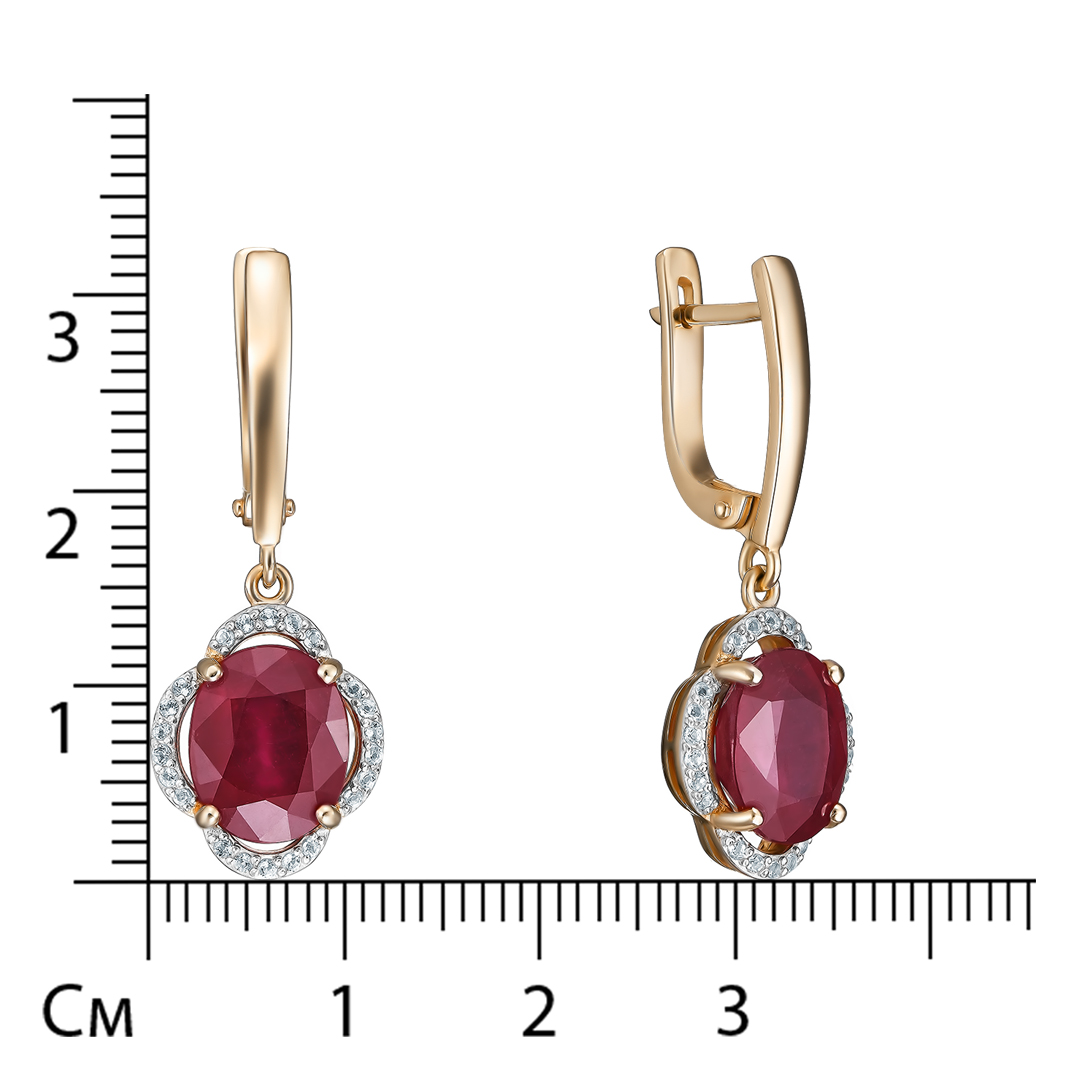 Серебряные серьги 925 пробы; вставки 2 Рубин F/2 7,628; 44 Топаз белый;