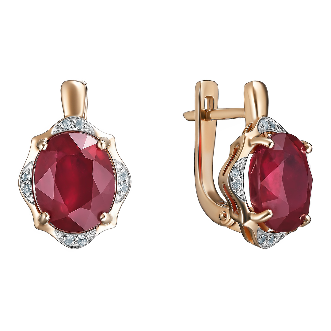 Серебряные серьги 925 пробы; вставки 2 Рубин F/2 7,347; 16 Топаз белый;
