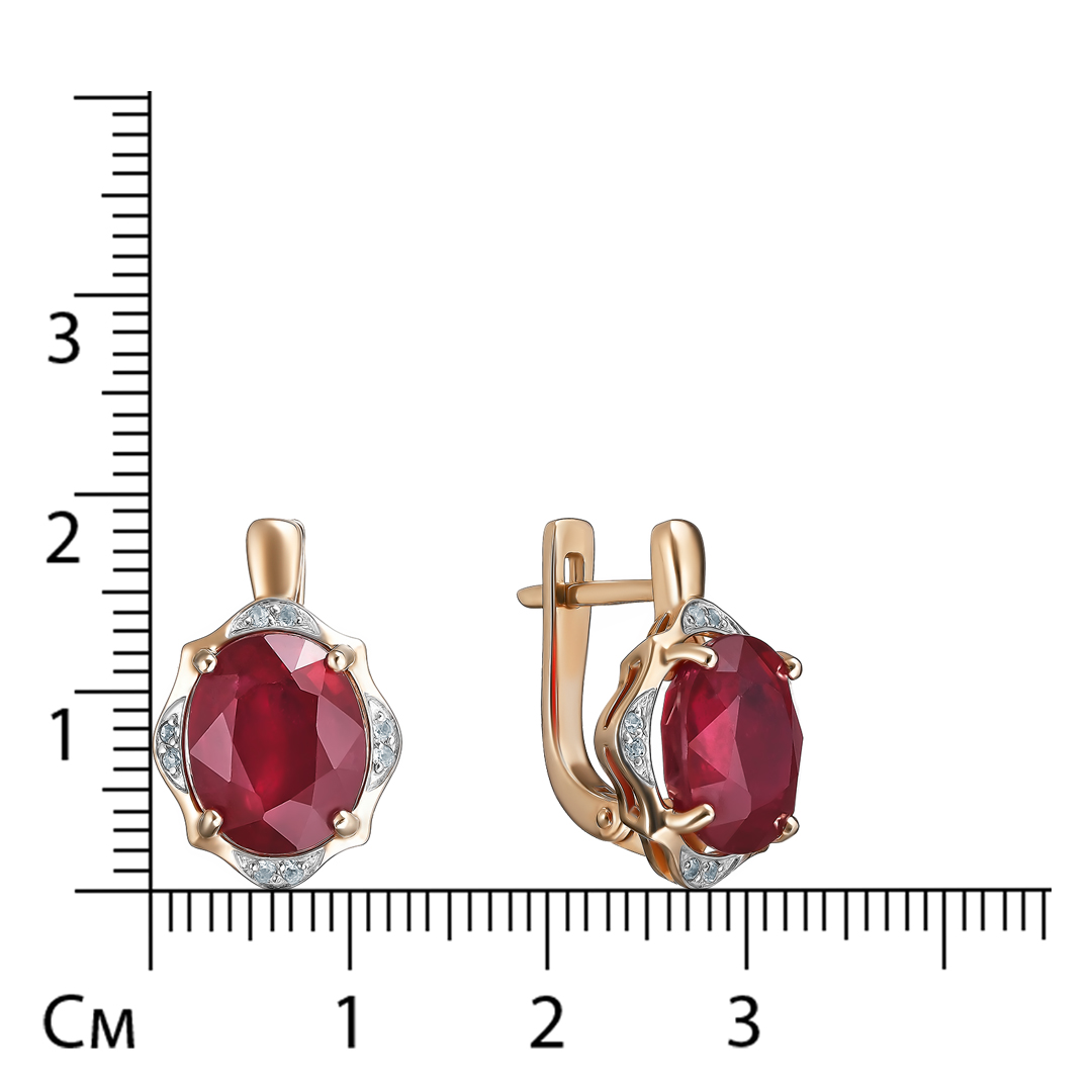 Серебряные серьги 925 пробы; вставки 2 Рубин F/2 7,347; 16 Топаз белый;