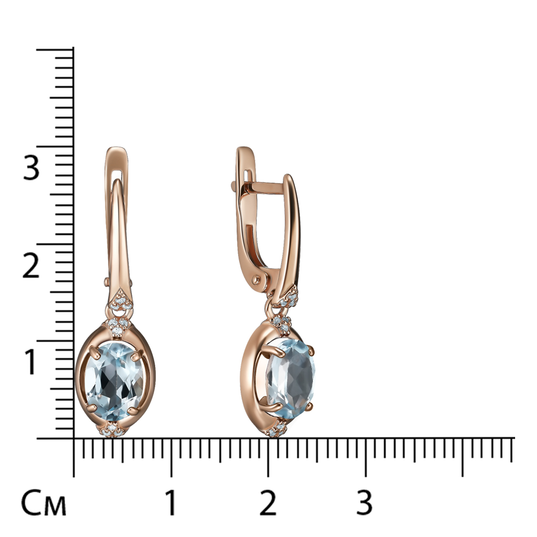 Серебряные серьги 925 пробы; вставки 2 Топаз; 18 Фианит бесцв.;