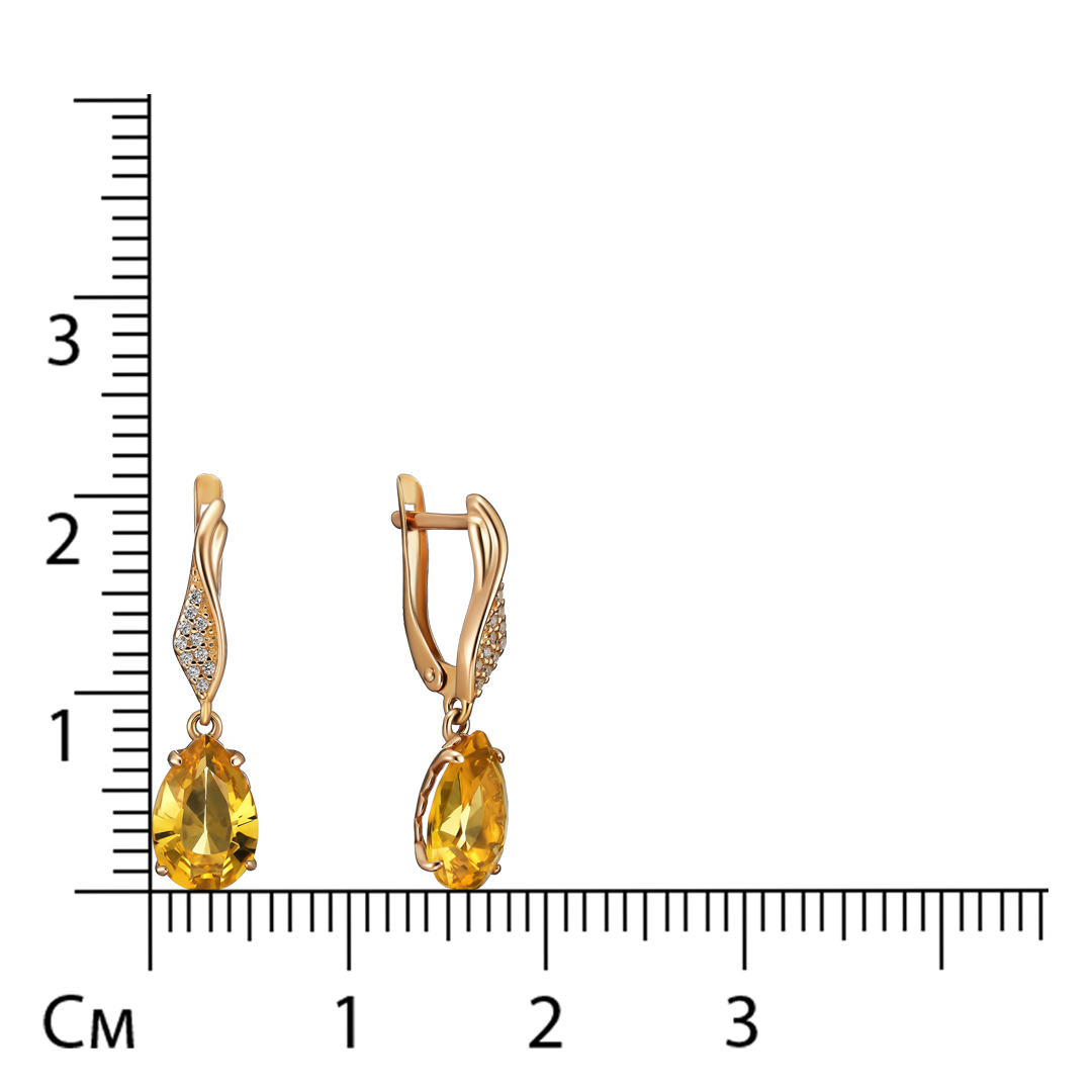 Серебряные серьги 925 пробы; вставки 2 Цитрин; 22 Фианит бесцв.;
