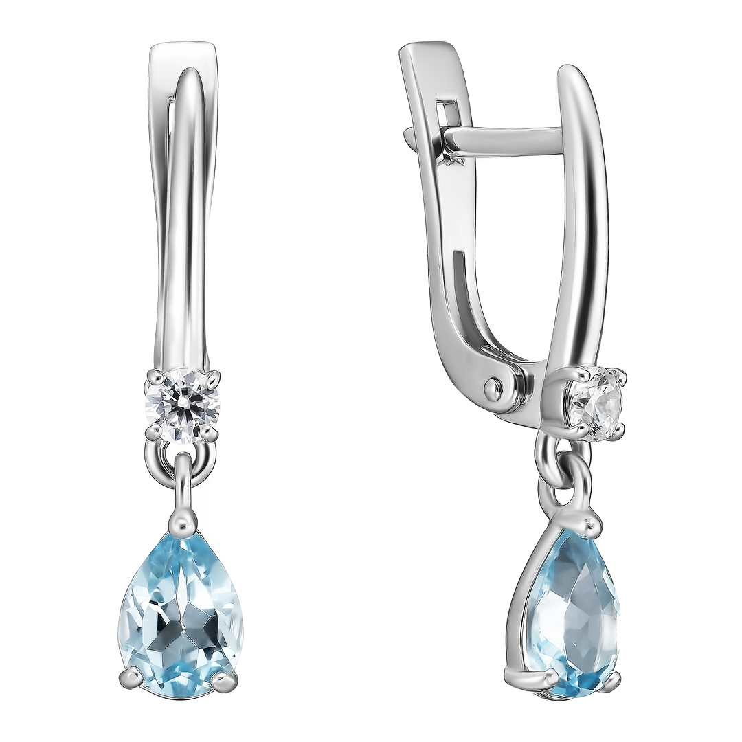Серебряные серьги 925 пробы; вставки 2 Топаз; 2 Фианит бесцв.;
