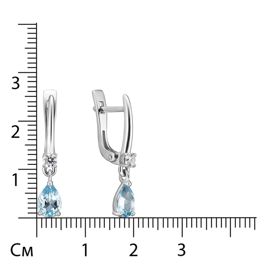Серебряные серьги 925 пробы; вставки 2 Топаз; 2 Фианит бесцв.;