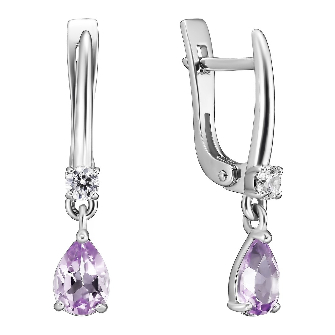 Серебряные серьги 925 пробы; вставки 2 Аметист; 2 Фианит бесцв.;