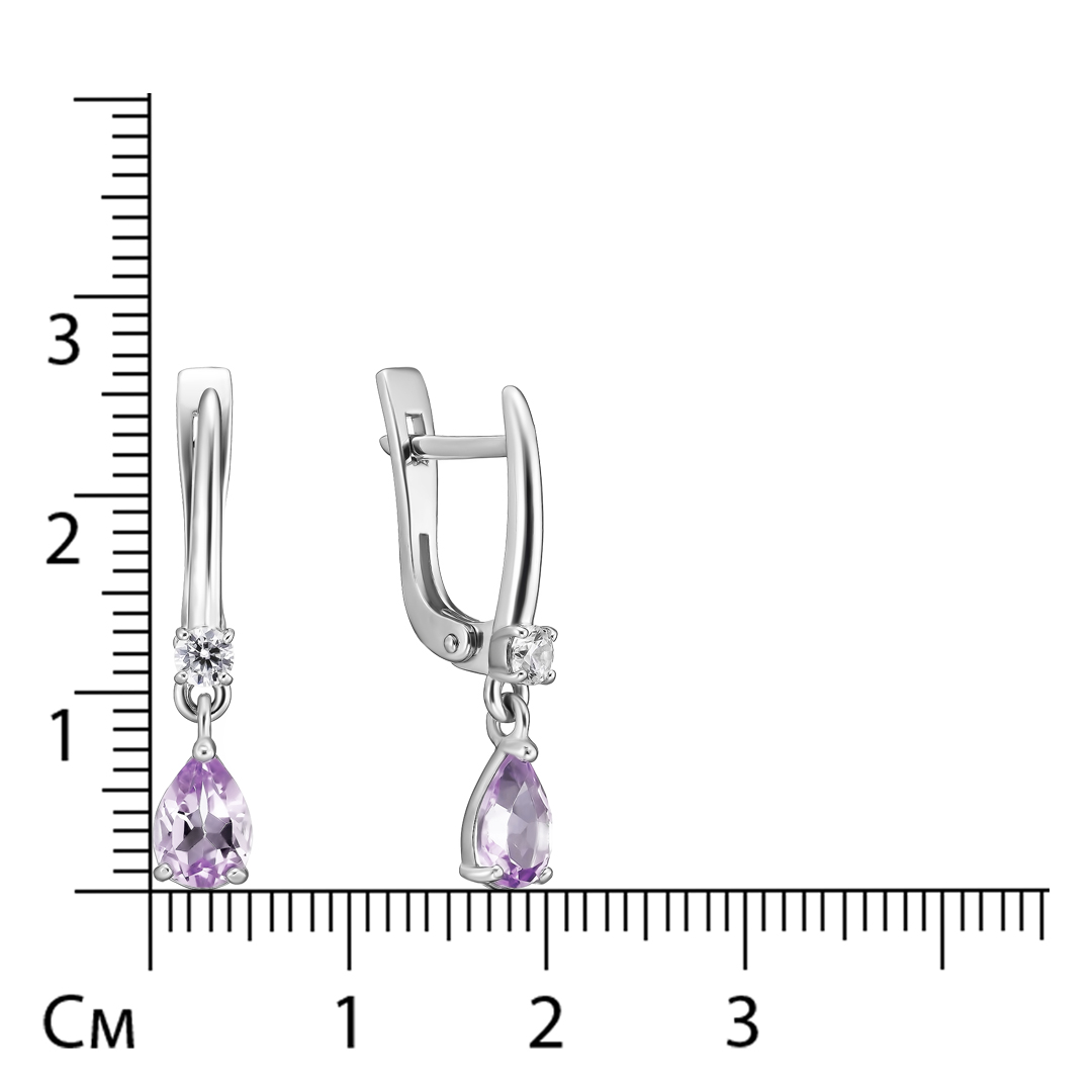 Серебряные серьги 925 пробы; вставки 2 Аметист; 2 Фианит бесцв.;