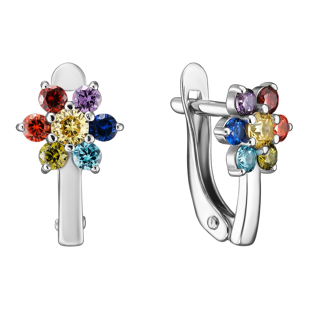 Серебряные серьги 925 пробы; вставки 14 Фианит разноцв.;