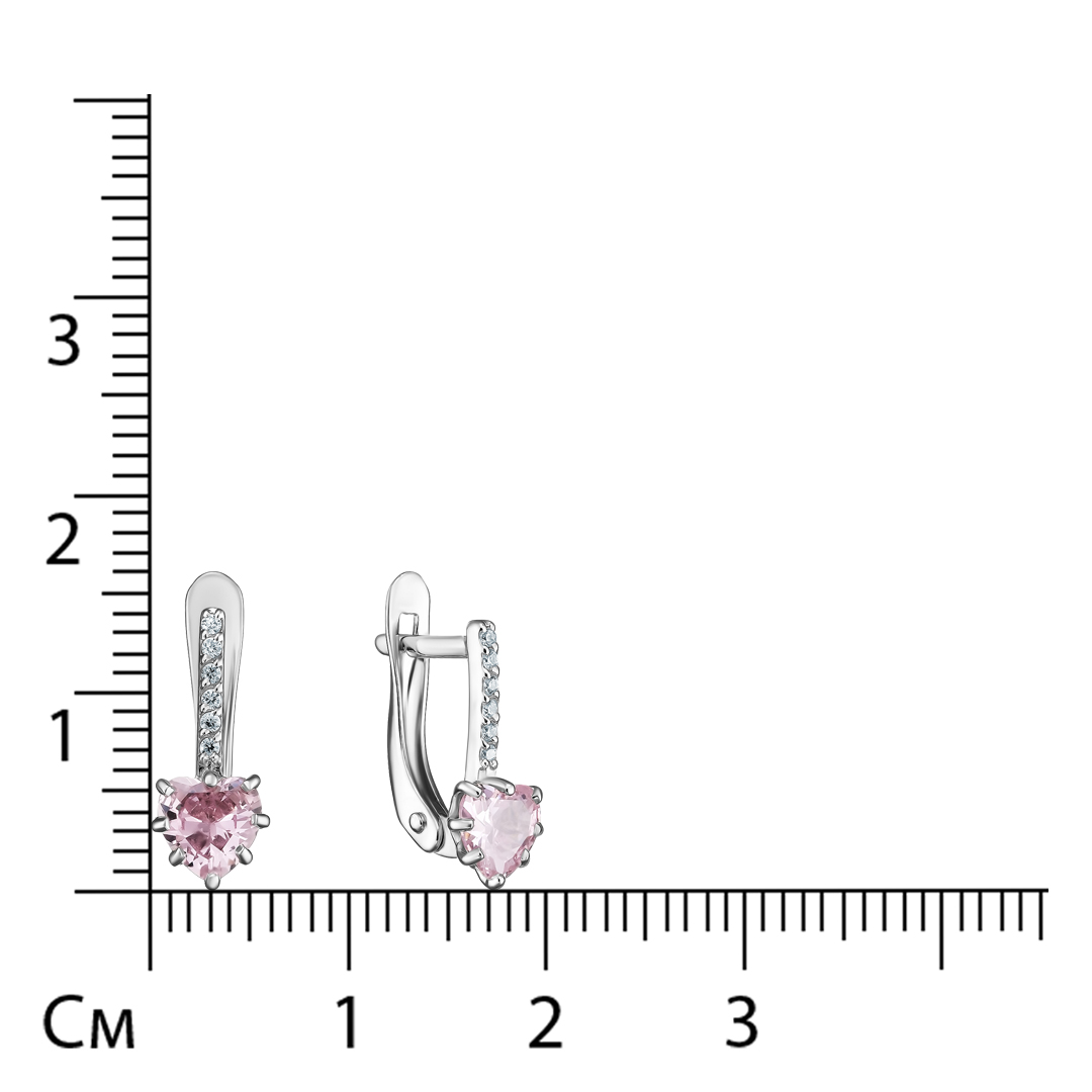 Серебряные серьги с фианитами "Сердца"