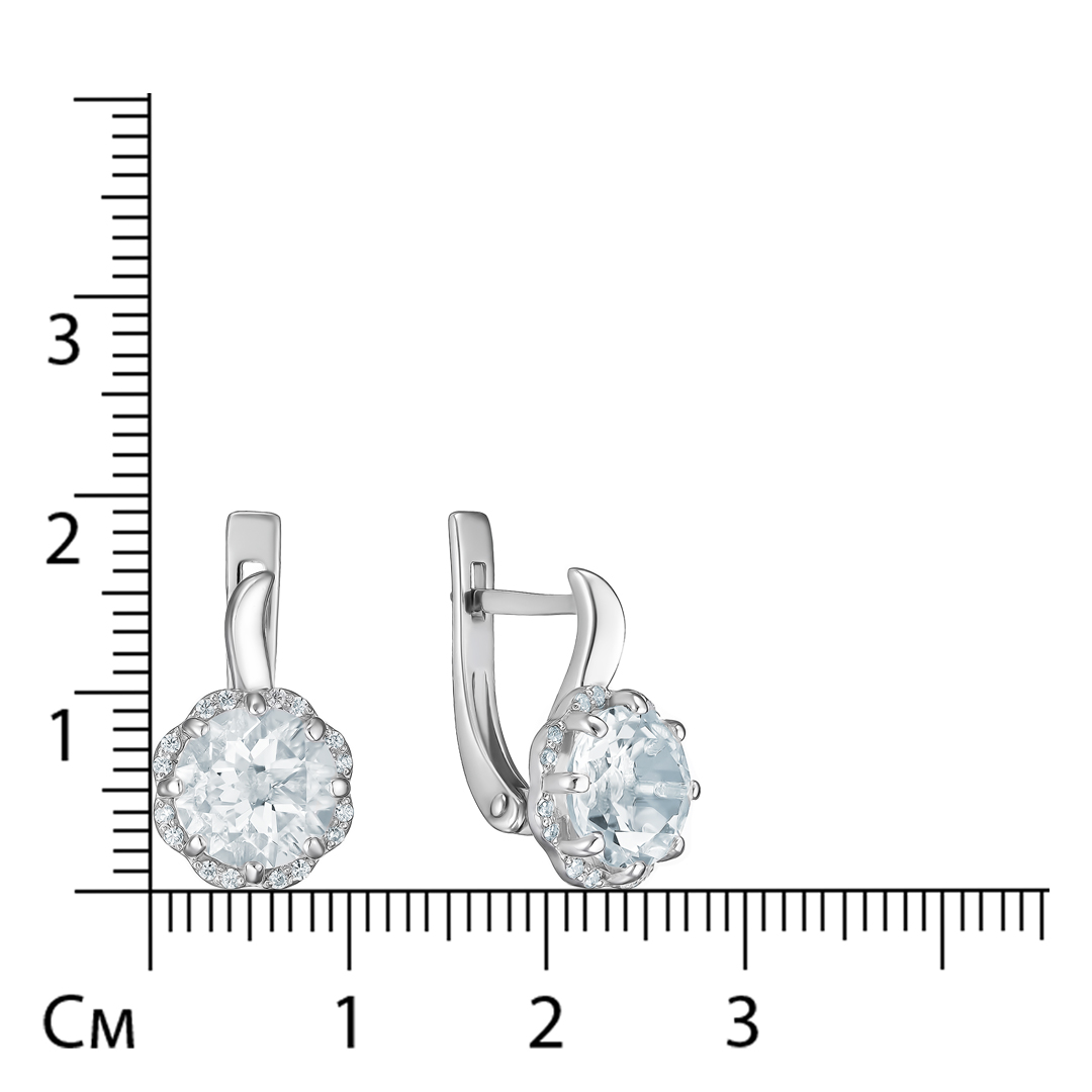 Серебряные серьги 925 пробы; вставки 2 Горный хрусталь; 32 Фианит бесцв.;