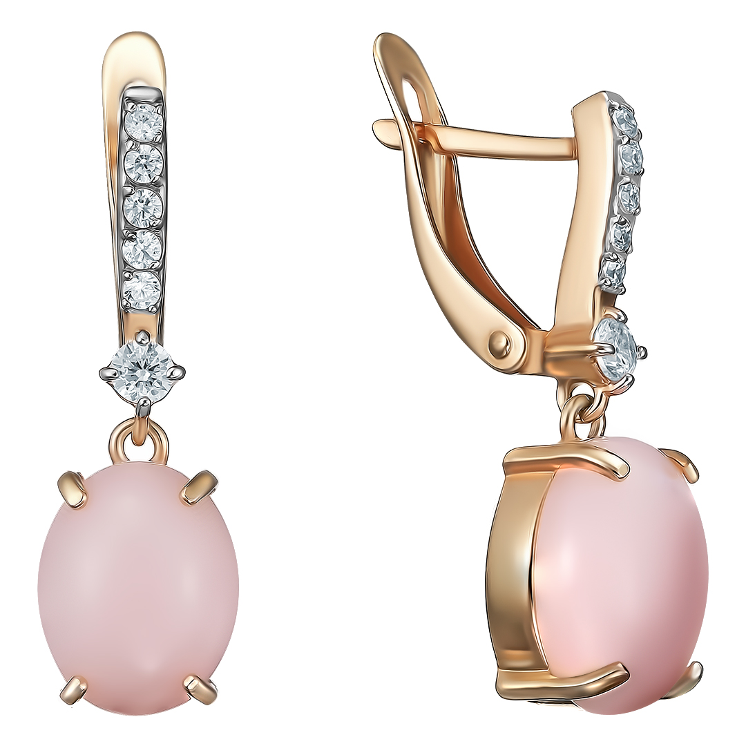 Серебряные серьги 925 пробы; вставки 2 Кварц розовый; 12 Фианит бесцв.;