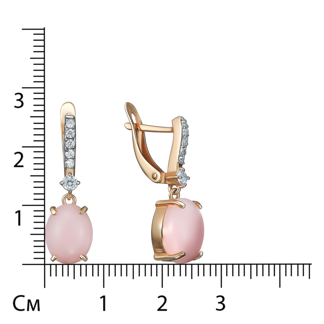 Серебряные серьги 925 пробы; вставки 2 Кварц розовый; 12 Фианит бесцв.;