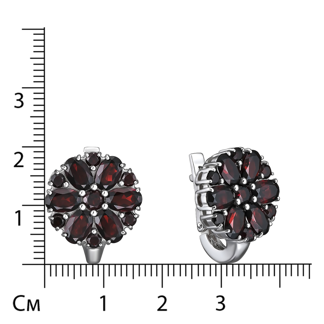 Серебряные серьги 925 пробы; вставки 26 Гранат чешский;