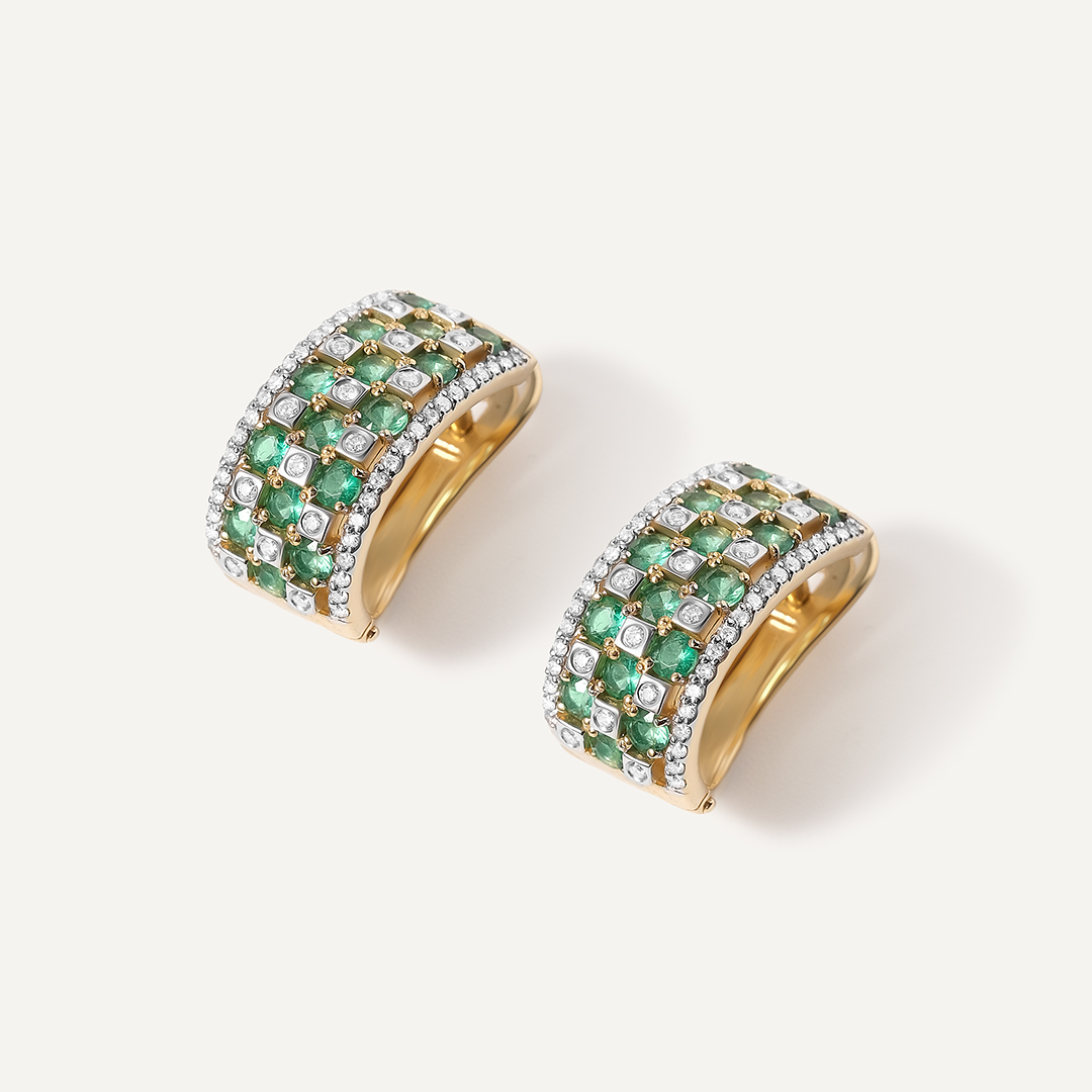 Серьги из желтого золота с изумрудами