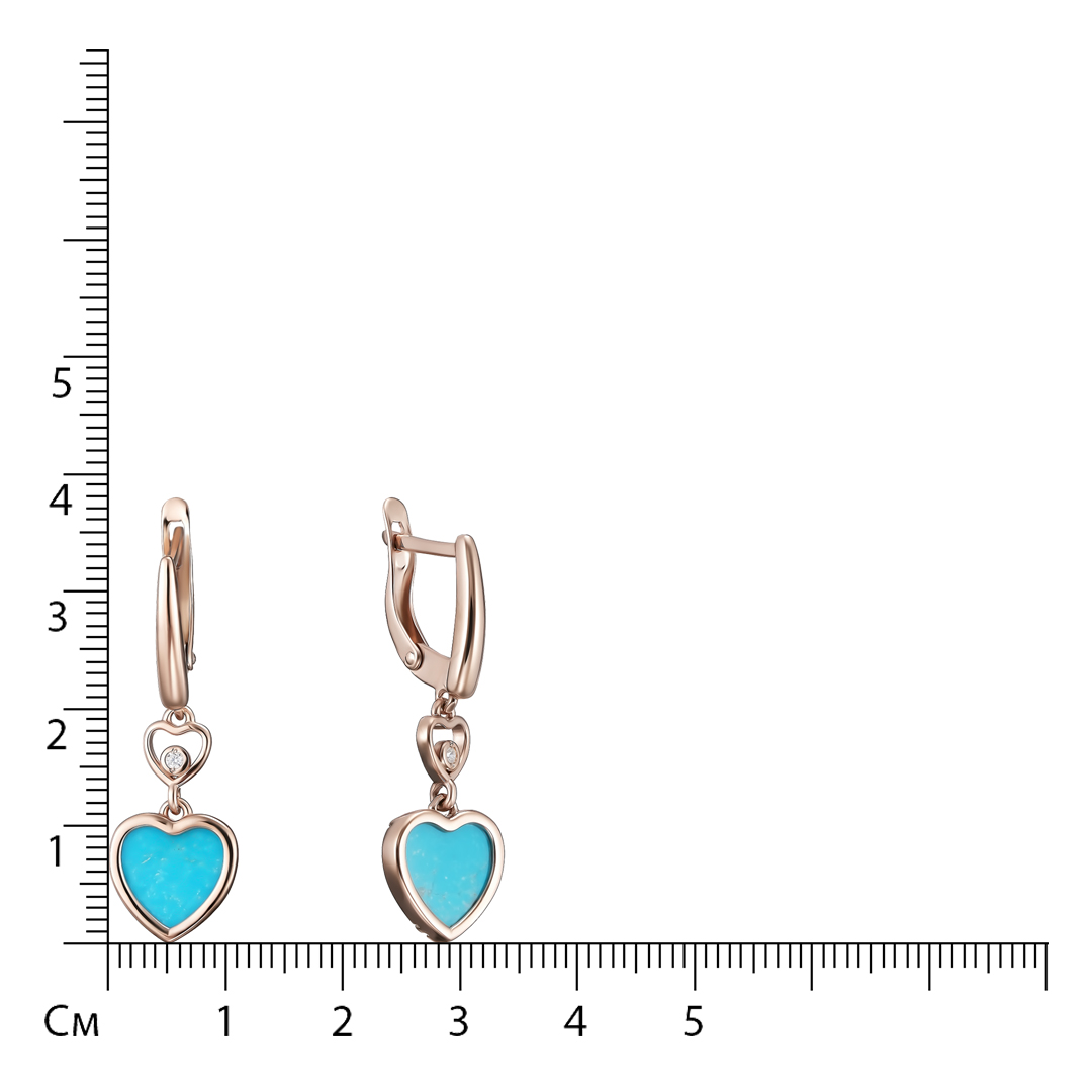 Серебряные серьги 925 пробы; вставки 2 Бирюза нат.; 2 Фианит бесцв.;