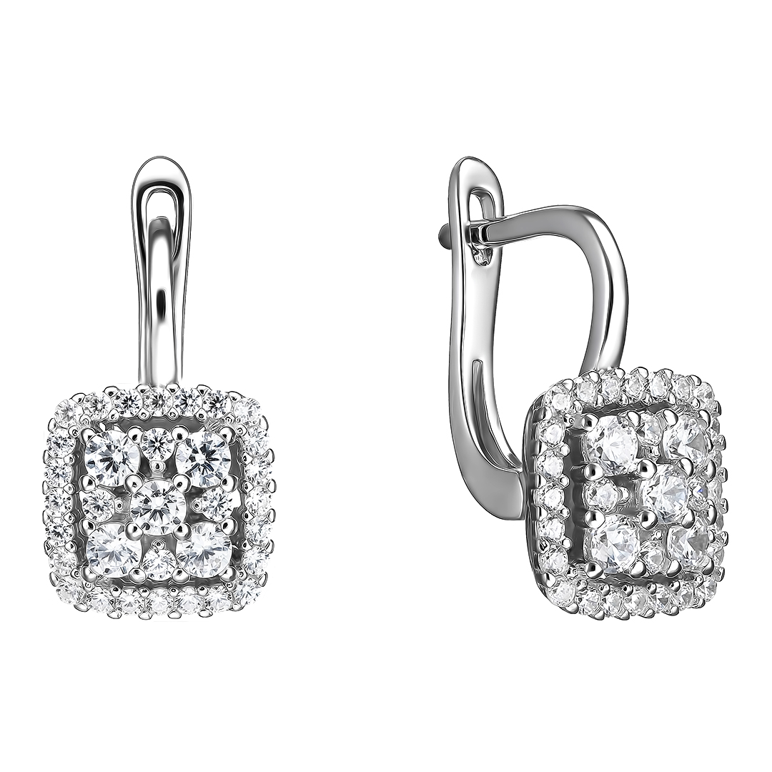 Серебряные серьги 925 пробы; вставки 66 Фианит бесцв.;