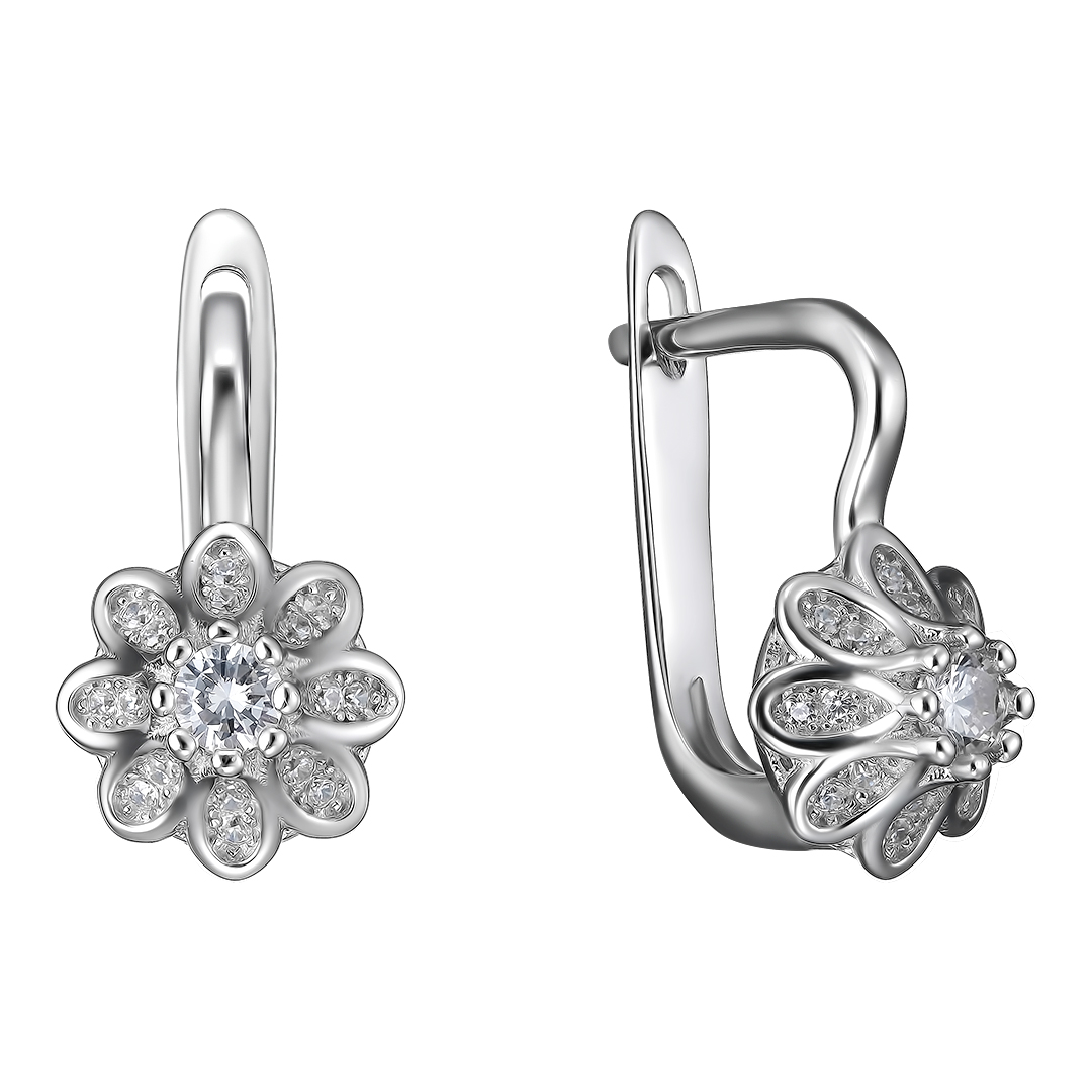 Серебряные серьги 925 пробы; вставки 34 Фианит бесцв.;