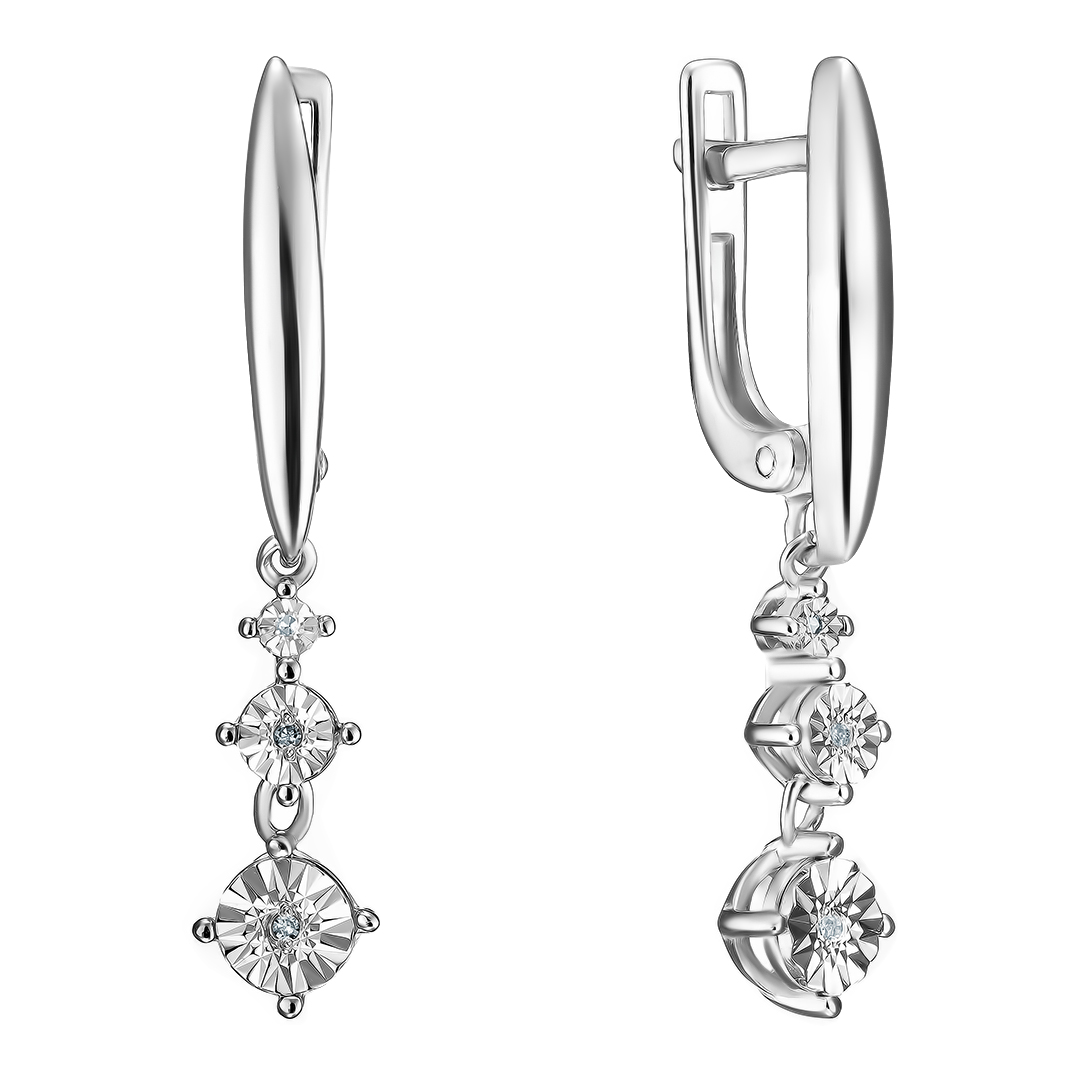 Серебряные серьги 925 пробы; с алмазной обработкой; вставки 4 Бр.Кр-17 0,013 2/3/A;