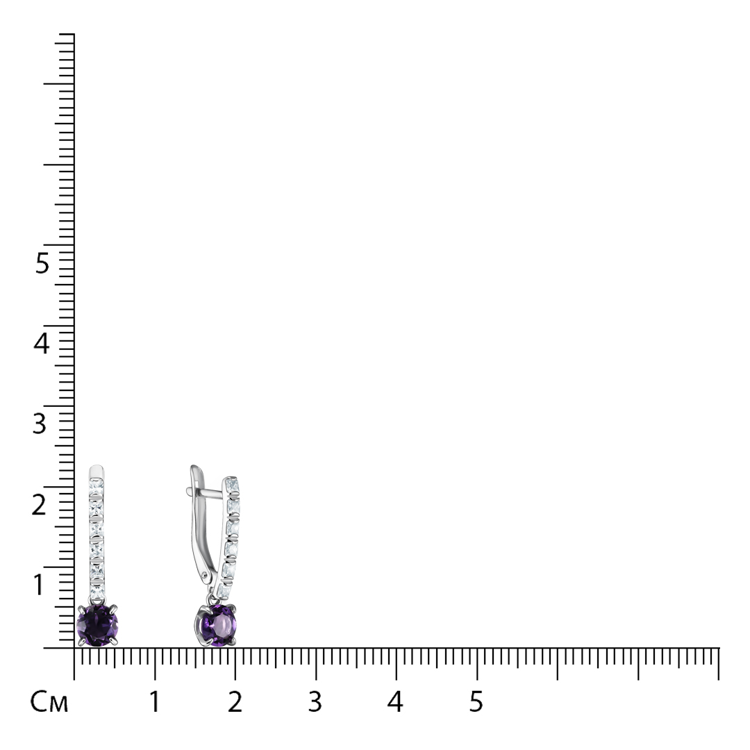 Серебряные серьги 925 пробы; вставки 2 Аметист; 12 Фианит бесцв.;