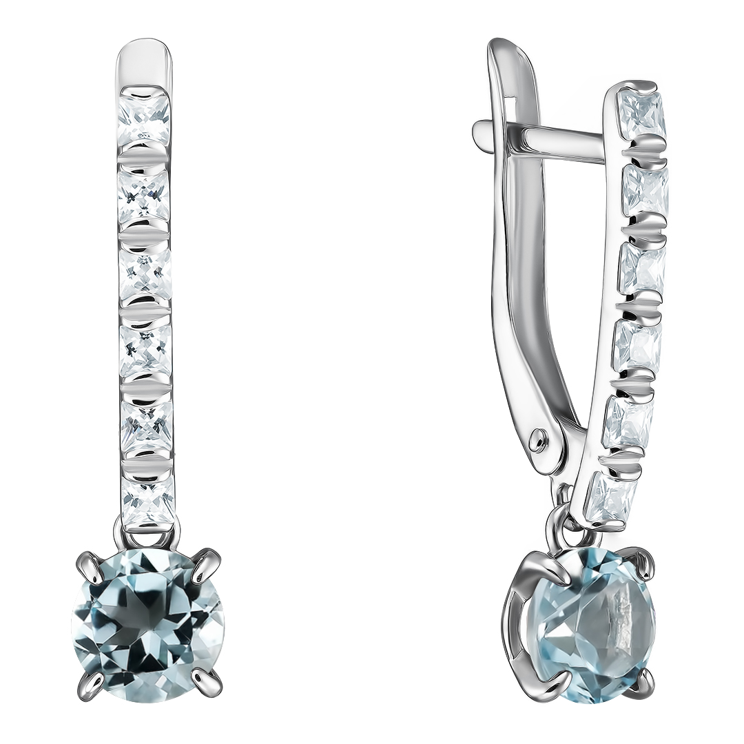 Серебряные серьги 925 пробы; вставки 2 Топаз; 12 Фианит бесцв.;