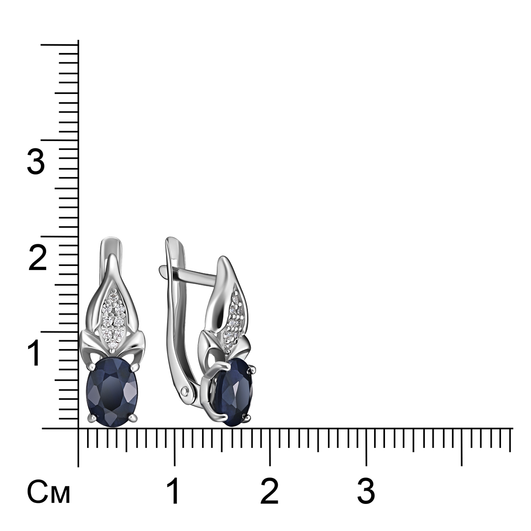 Серебряные серьги 925 пробы; вставки 2 Сапфир 1,71 U/2; 16 фианит бесцв.;
