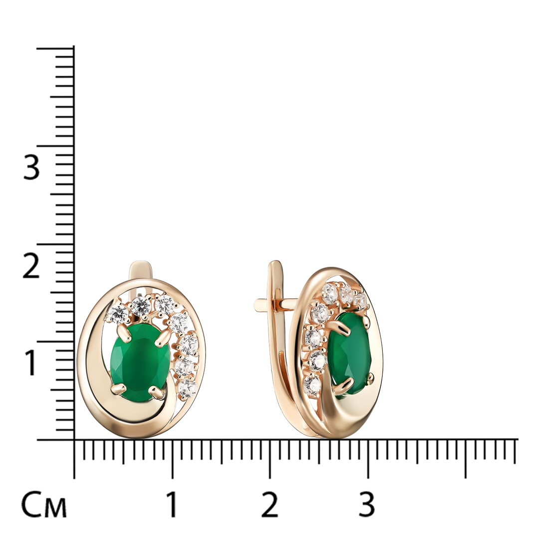 Серебряные серьги 925 пробы; вставки 2 Хризопраз; 14 Фианит бесцв.;