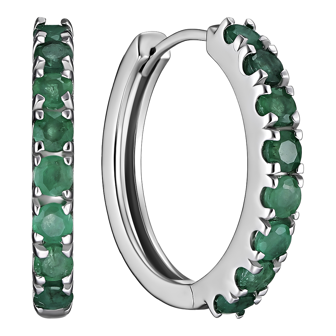 Серебряные серьги 925 пробы; вставки 16 Изумруд (F) 4/Г3 1,6ct;