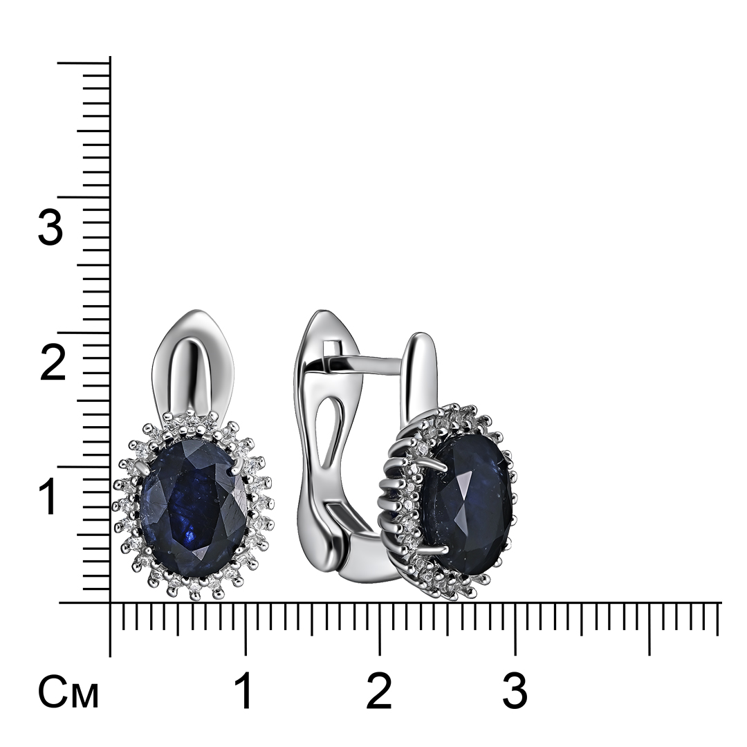 Серебряные серьги 925 пробы; вставки 2 Сапфир U/2 4,9 ct; 48 Куб. Цирконий бесцв. 0,24 ct;