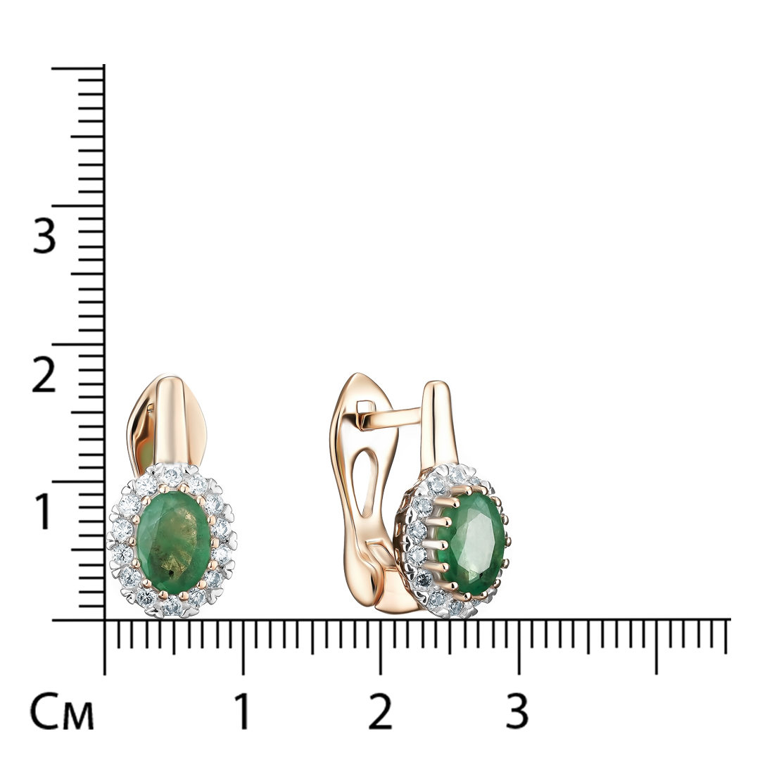 Серебряные серьги 925 пробы; вставки 2 Изумруд (F) 4/Г3 1,3ct; 28 Куб.Цирконий бесцв. 0,616ct;