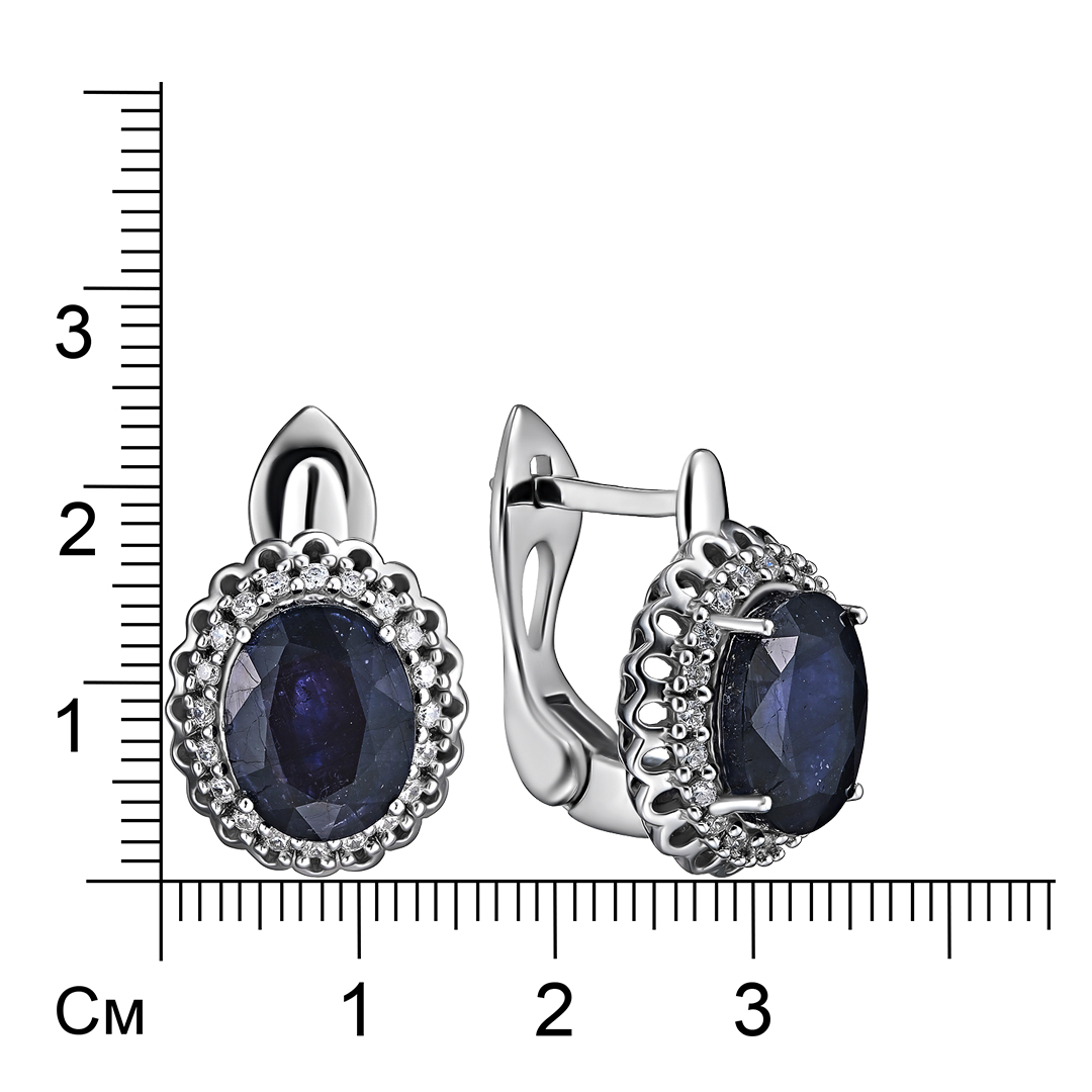 Серебряные серьги 925 пробы; вставки 2 Сапфир U/2 7,1ct; 40 Куб.Цирконий бесцв. 0,8ct;