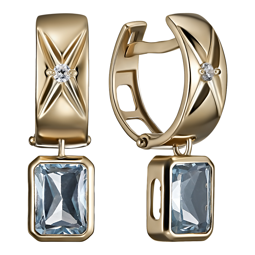Серебряные серьги 925 пробы; вставки 2 Топаз; 2 Фианит бесцв.;