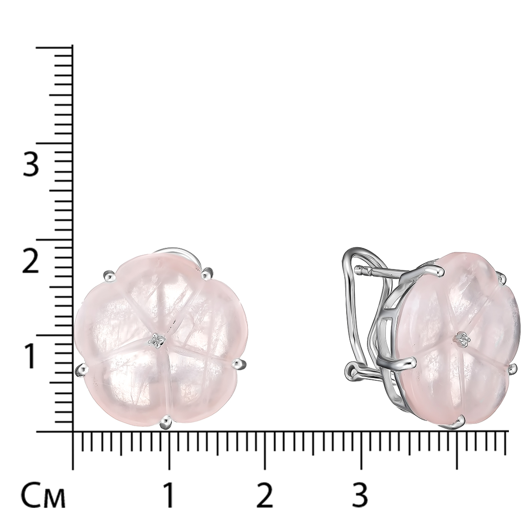 Серебряные серьги 925 пробы; вставки 2 Кварц розовый 16,4ct; 2 Топаз белый 0,01ct;