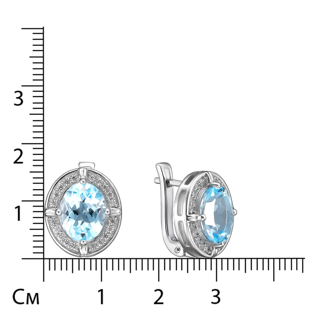 Серебряные серьги 925 пробы; вставки 2 Топаз голубой 6,1ct; 40 Циркон бесцв. 0,48ct;